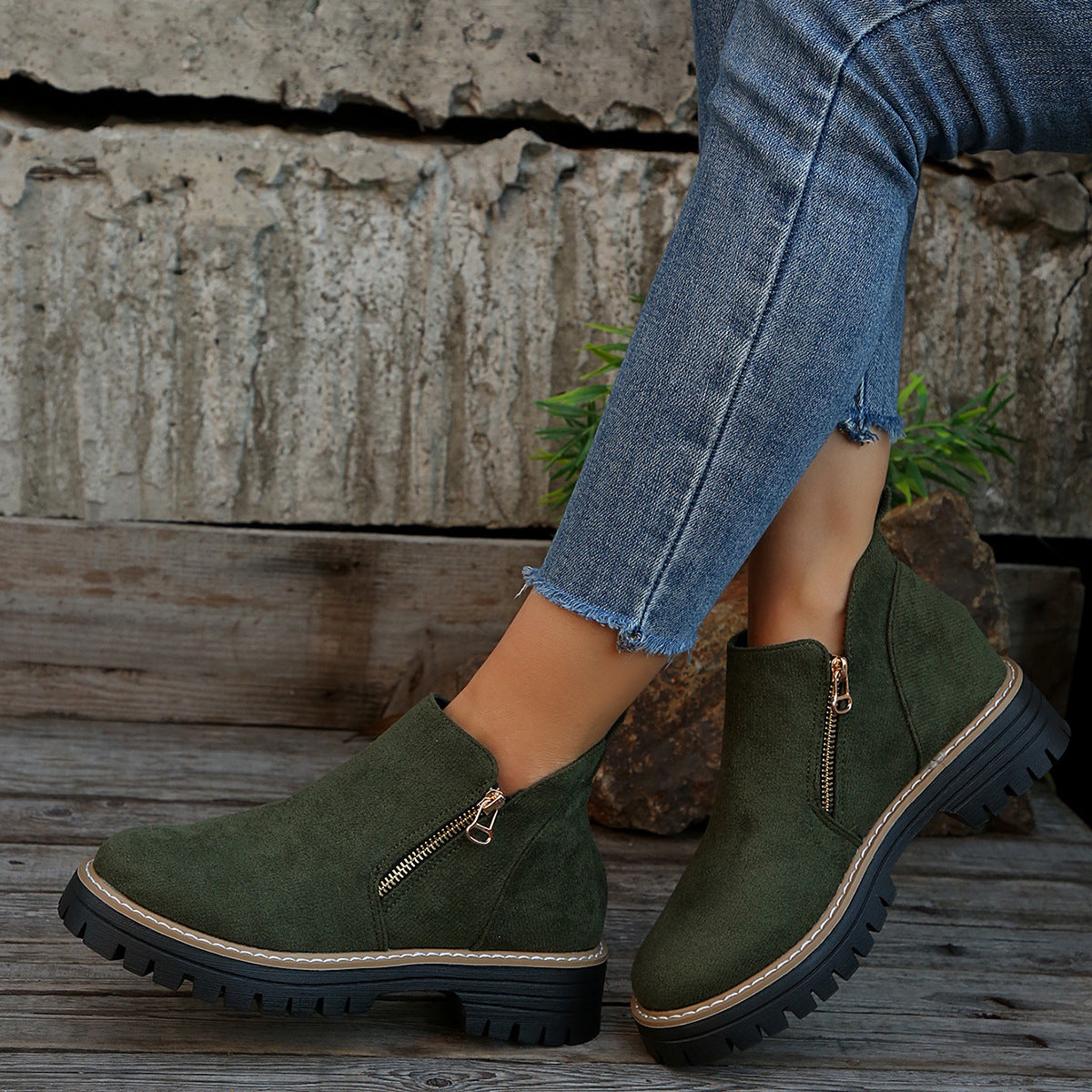 👢 Promo 50 % – Bottines tendance et confortables pour femmes, bout rond et zip 🌟