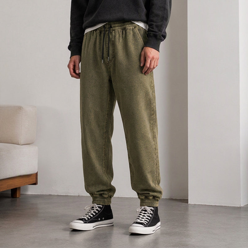 Pantalon de survêtement décontracté et sportif en denim lavé pour hommes