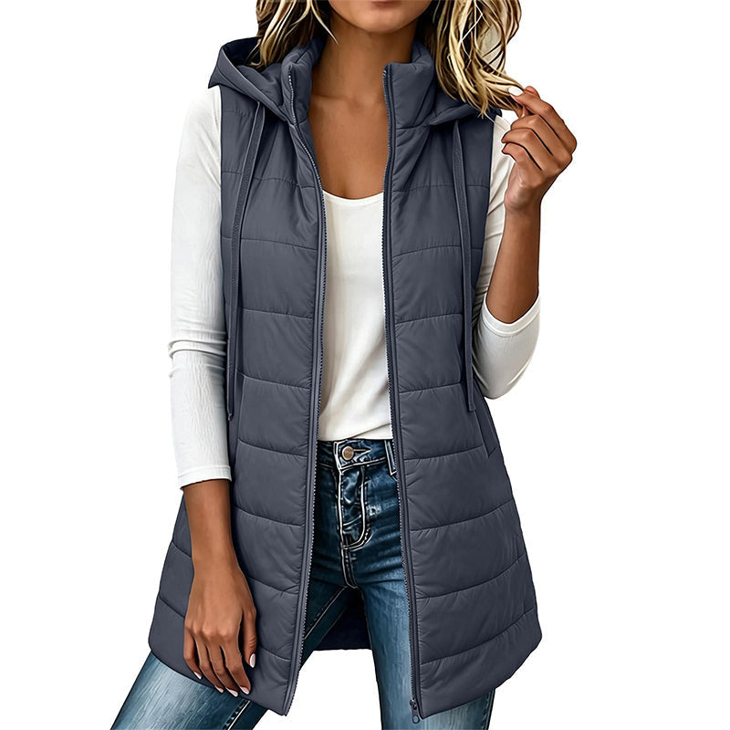 ✨ Gilet matelassé à capuche mi-long pour femme 🧥