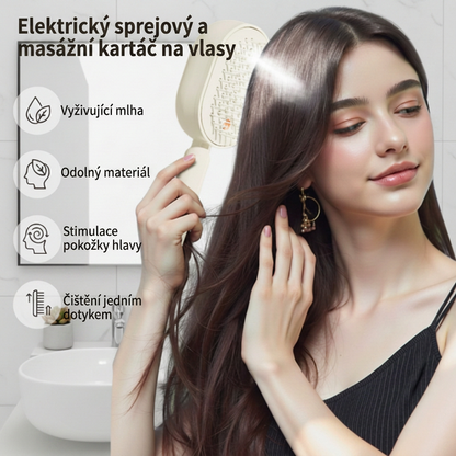 💆‍♀️ Masírujte a vyživujte pokožku hlavy – Elektrický sprejový a masážní kartáč na vlasy s rozčesávacími štětinami – platba na dobírku 💧✨