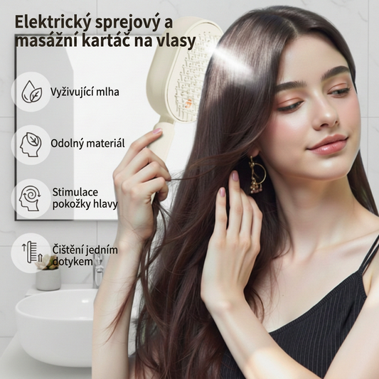 💆‍♀️ Masírujte a vyživujte pokožku hlavy – Elektrický sprejový a masážní kartáč na vlasy s rozčesávacími štětinami – platba na dobírku 💧✨