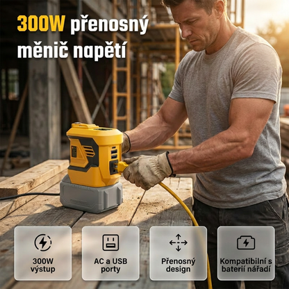 ⚡ Napájejte zařízení kdekoli – 300W přenosný měnič napětí pro 18V akumulátory nářadí – platba na dobírku 🔋🛠️