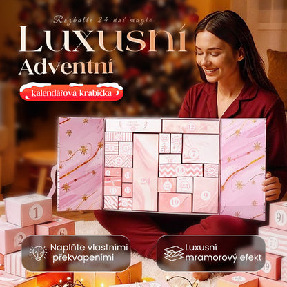 🎁 24 dní překvapení — růžový mramorový adventní kalendář 2025