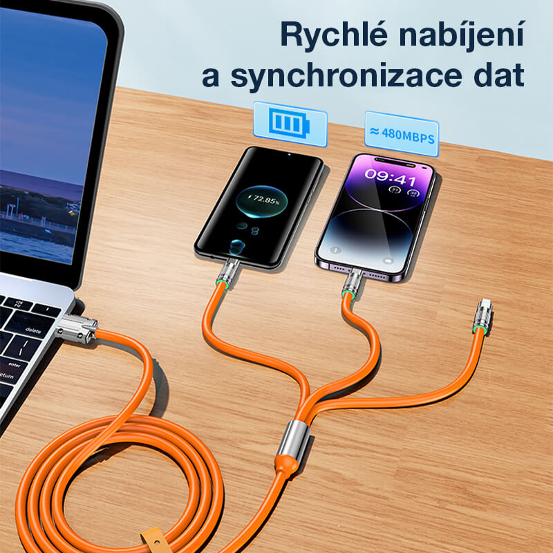 120W rychlonabíjecí kabel 3 v 1 se zesíleným jádrem ze slitiny mědi