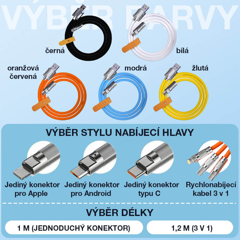 120W rychlonabíjecí kabel 3 v 1 se zesíleným jádrem ze slitiny mědi