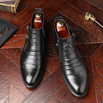 🔥Pánské kožené boty se zapínáním na dvojitý zip a špičatou špičkou👞