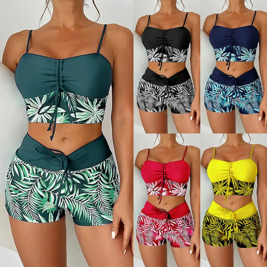 👙 6 000+ žen miluje tento střih – Dvoudílné plavky s vysokým pasem – boxerky, nastavitelné zavazování, výrazný potisk, rychleschnoucí, velikosti S–2XL