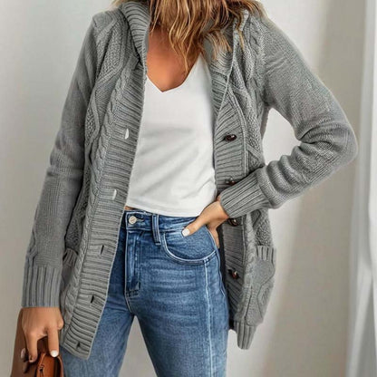 Dámský ležérní pletený svetr s kapucí