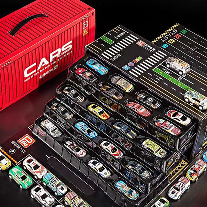 🚗 48 mini autíček s vestavěnou garážovou sadou