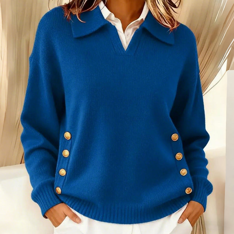 Pull-over à col en V uni pour femme