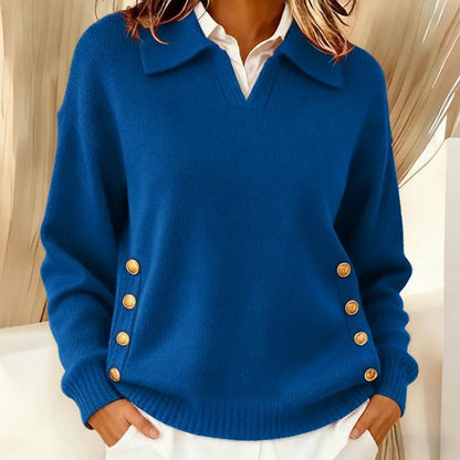 Pull-over à col en V uni pour femme
