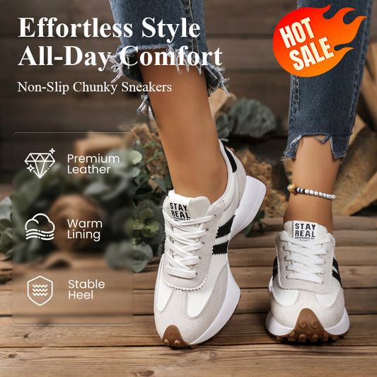 👟 Dámské robustní tenisky – protiskluzové, pohodlné polstrování a zvýšení výšky | Ležérní každodenní obuv pro volný čas i práci ✨🛡️😎