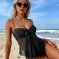 👙 Síťovaná tankini sada – zavazování vpředu a vysoký pas, tvarující břicho | Francouzské retro plavky ☀️🎀🌊