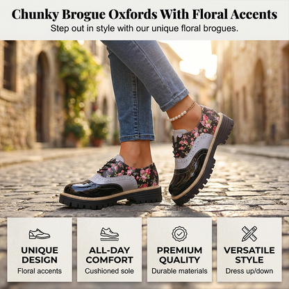 👠 Dámské brogy s květinovým vzorem – derby boty na platformě | Retro styl, roztomilý a stylový 🌸✨🎓