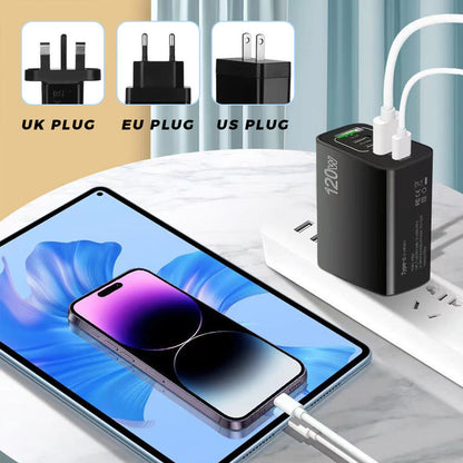 ⚡ 120W 5portová nabíječka – rozbočovač s funkcí rychlého nabíjení | Zástrčka EU, USB-C a A 🔌📱💻