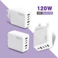 ⚡ 120W 5portová nabíječka – rozbočovač s funkcí rychlého nabíjení | Zástrčka EU, USB-C a A 🔌📱💻