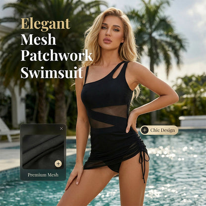 👙 50% OFF NOW! 💃 Women's Sexy Mesh Patchwork One Piece Swimsuit – Bold Cut-Outs & Alluring Style 🌊