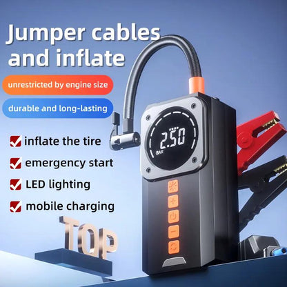 🚗 Nikdy nezůstaňte stát na silnici – Multifunkční startovací booster s kompresorem a power bankou – platba na dobírku 🔋💨🔦