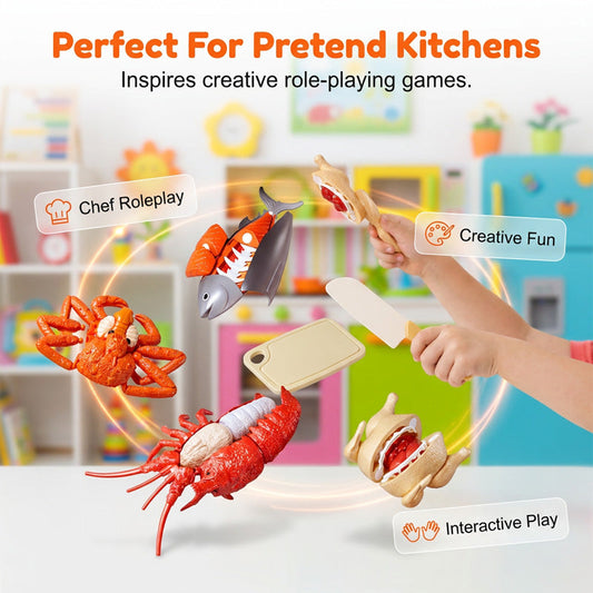 🦞 Nechte svého malého kuchaře krájet a učit se – Interaktivní sada mořských plodů s realistickým řezáním – platba na dobírku 🔪