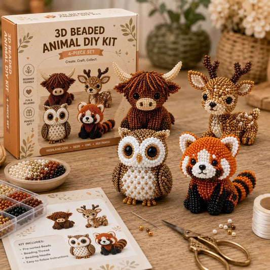 🧵 Vytvořte roztomilá 3D zvířátka – 3D korálková sada pro vlastní výrobu zvířátek (4 zvířátka, vhodné pro začátečníky) – platba na dobírku ✨🐾