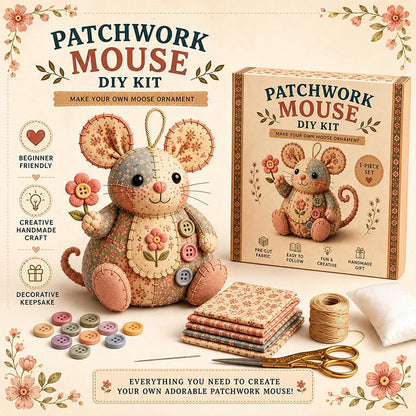 🧵 Ušijte si vlastní okouzlující myšku – Sada na patchworkovou myšku pro kutily (kompletní materiály, podrobný návod) – platba na dobírku 🐭