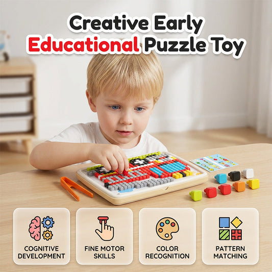 🧩 Podpořte jemnou motoriku svého dítěte – Houbový prstový puzzle pegboard s předlohovými kartami – platba na dobírku 🍄