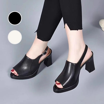 👠 Kráčejte ve stylu a pohodlí – Dámské kožené vysokopodpatkové sandály s nastavitelným páskem – platba na dobírku ✨