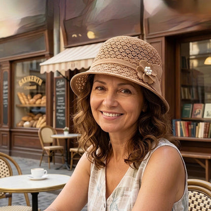 🌞 Zůstaňte elegantní a chráněná – Elegantní vintage kbelíkový klobouk s perlovým akcentem – platba na dobírku 🧢
