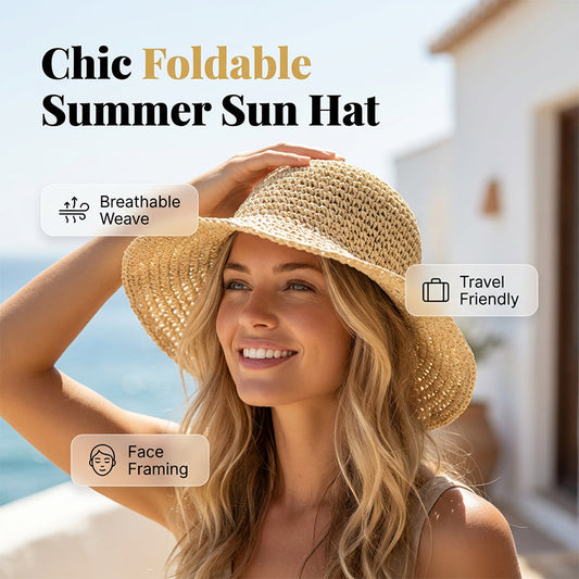 🌞 Zůstaňte stylová a chráněná – Stylový skládací slaměný klobouk se širokou krempou na léto – platba na dobírku 🧢✨