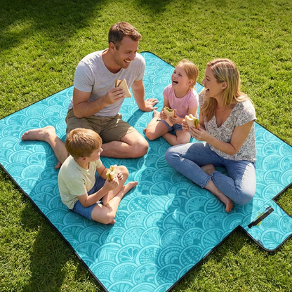 🧺 Oblíbený u 10 000+ rodin – Extra velká voděodolná pikniková deka – 3vrstvý tepelný komfort, 200x200cm, skládací s úchytem
