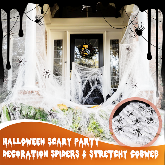 ✨ Halloween Scary Party Decoration Spiders & Stretchy Cobweb