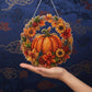 🎃 5D diamantové malování podzimní věnec DIY sada – Průhledný akrylový základ, design s dýní/slunečnicí/javorovými listy, kompletní nástroje včetně řetízku – Perfektní dekorace na okno nebo zeď ✨