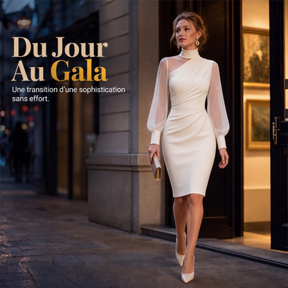 ✨ Robe midi femme à col montant et manches transparentes : facile à porter en soirée 👗