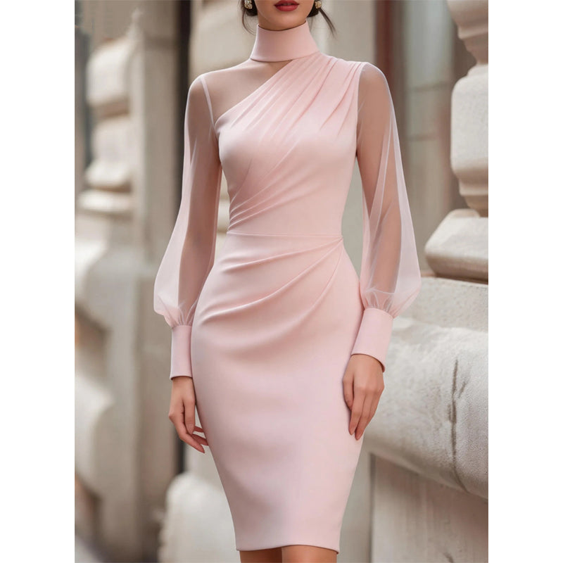 ✨ Robe midi femme à col montant et manches transparentes : facile à porter en soirée 👗
