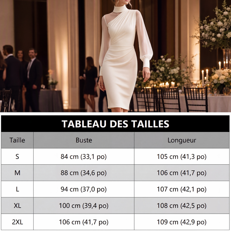 ✨ Robe midi femme à col montant et manches transparentes : facile à porter en soirée 👗
