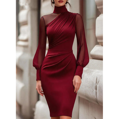 ✨ Robe midi femme à col montant et manches transparentes : facile à porter en soirée 👗