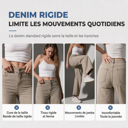 Jeans en denim décontractés coupe large jambe pour femmes