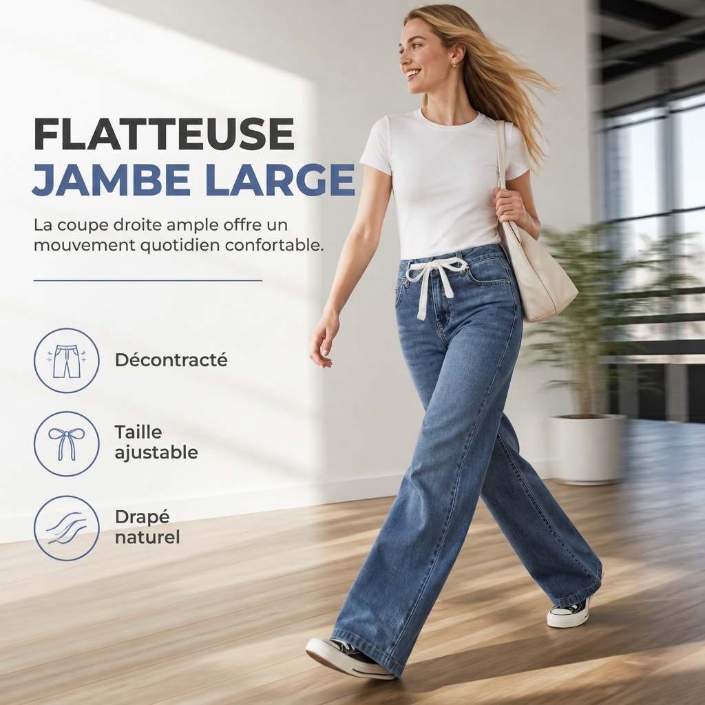 Jeans en denim décontractés coupe large jambe pour femmes
