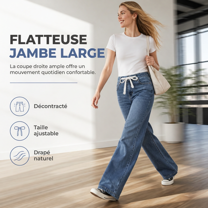 Jeans en denim décontractés coupe large jambe pour femmes