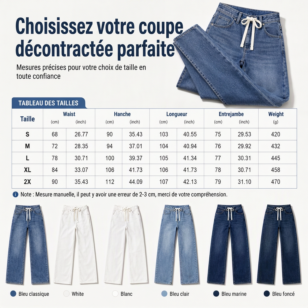Jeans en denim décontractés coupe large jambe pour femmes