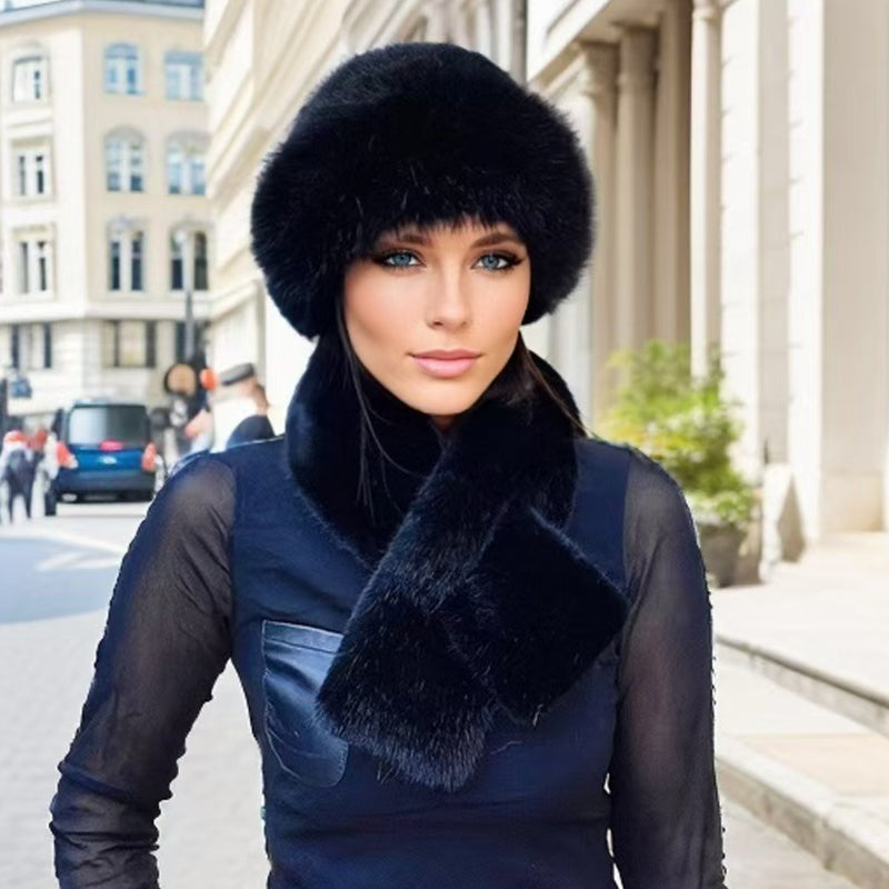 Ensemble chaud d'hiver : écharpe et bonnet en peluche épaisse