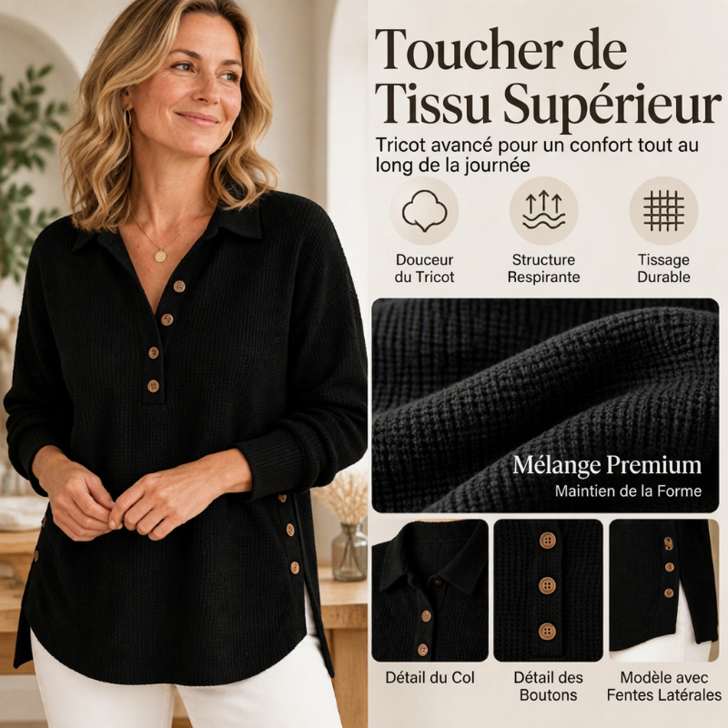 🧶✨Haut à manches longues en maille gaufrée pour femme
