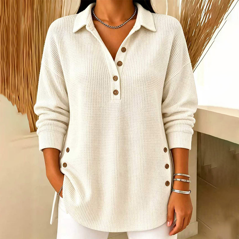 🧶✨Haut à manches longues en maille gaufrée pour femme