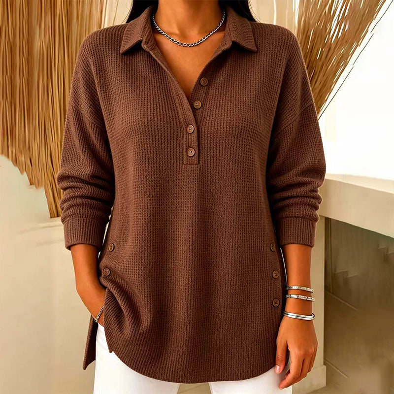 🧶✨Haut à manches longues en maille gaufrée pour femme