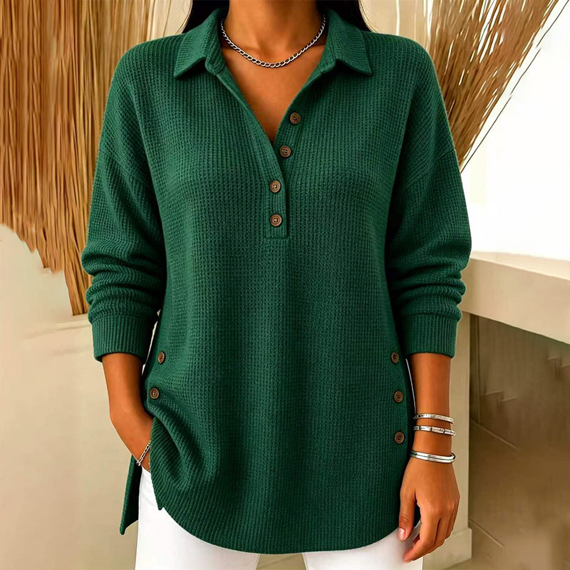 🧶✨Haut à manches longues en maille gaufrée pour femme