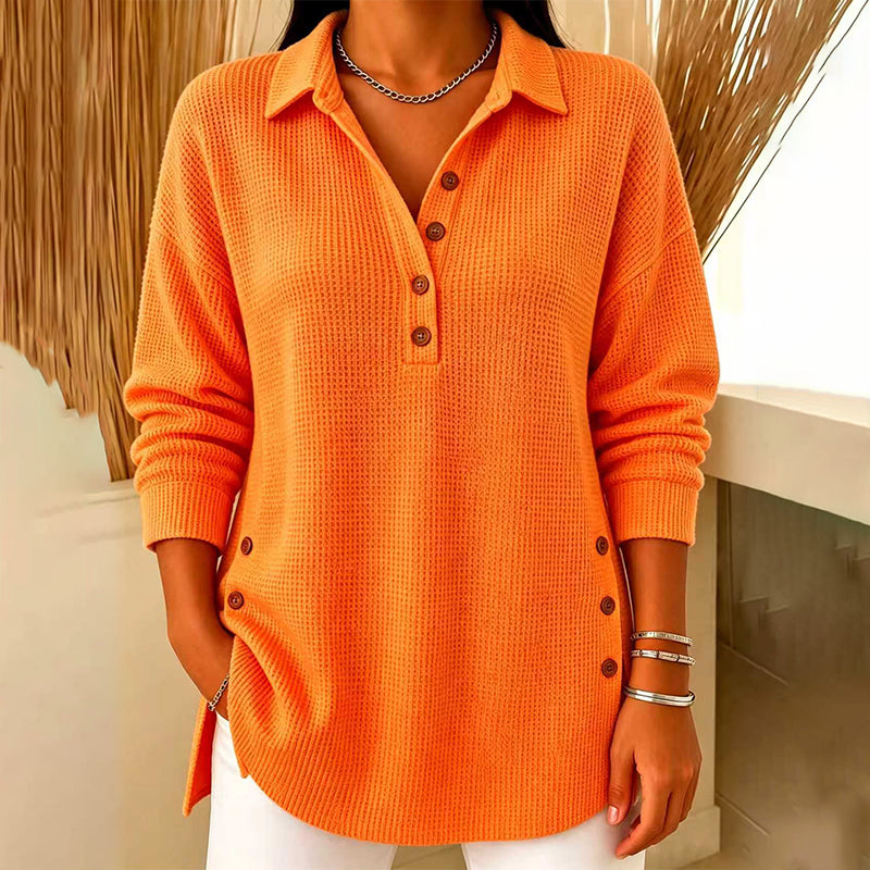🧶✨Haut à manches longues en maille gaufrée pour femme