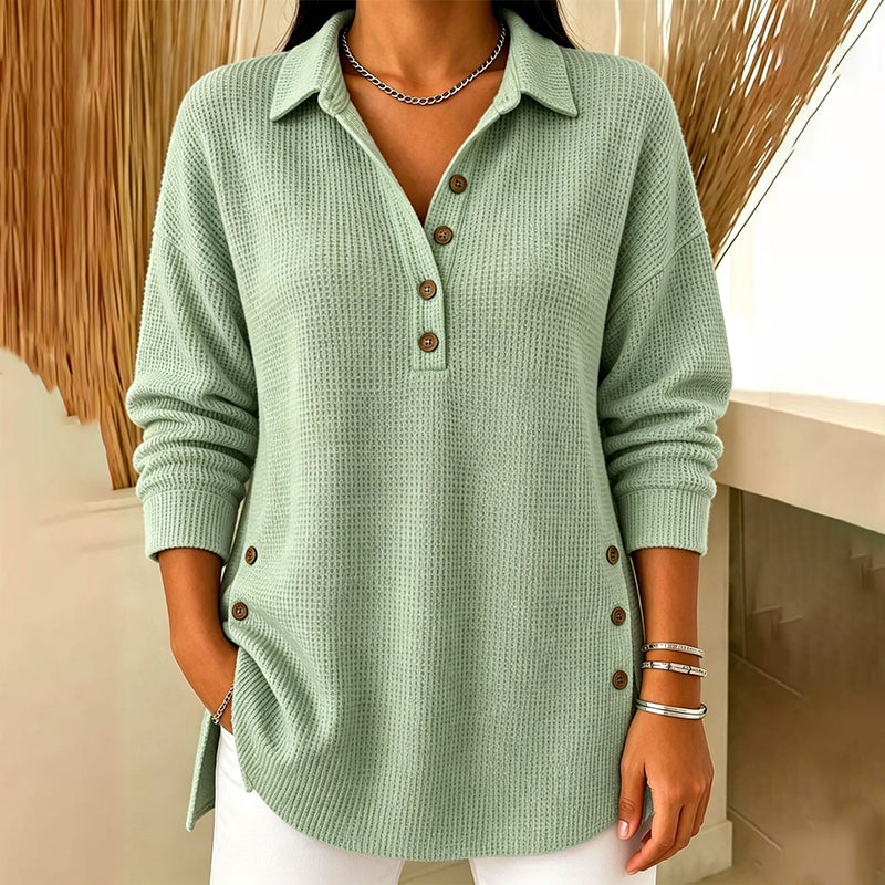 🧶✨Haut à manches longues en maille gaufrée pour femme