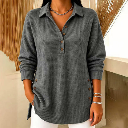 🧶✨Haut à manches longues en maille gaufrée pour femme