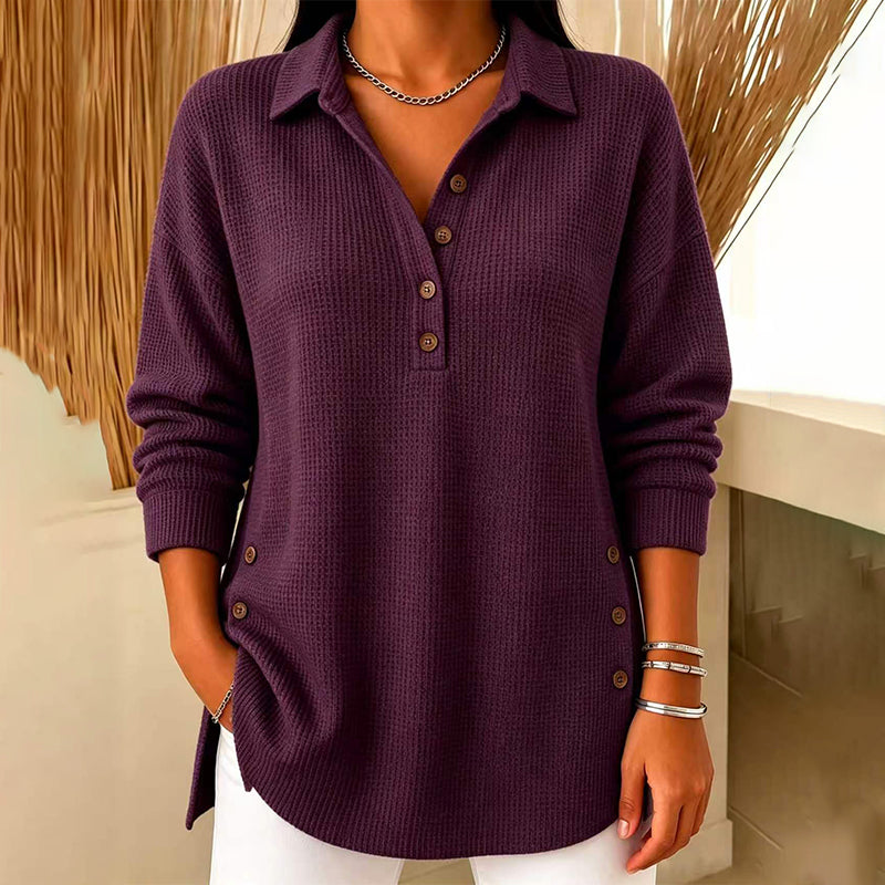 🧶✨Haut à manches longues en maille gaufrée pour femme