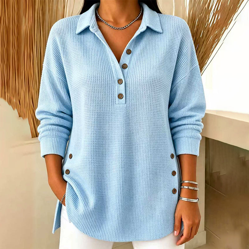 🧶✨Haut à manches longues en maille gaufrée pour femme